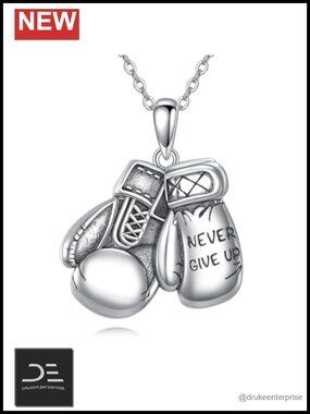 925 Sterling Silver Boxing Glove Pendant Necklace Never Give Up Sport Jewelry